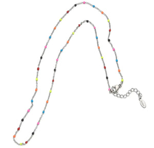 Stainless Steel Silver Necklace With Beads Fluro Colours