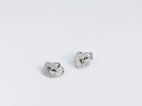 Small Square Shaped Crystal Small Hoop Earrings Sterling Silver Silver Plated
