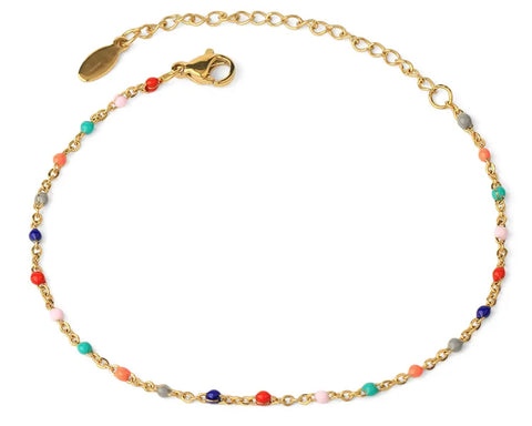 Stainless Steel Gold Beaded Chain Bracelet Multicolour