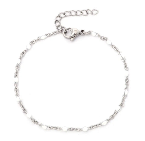 Stainless Steel Silver Beaded Chain Bracelet White
