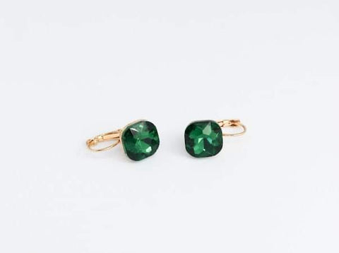 Green Crystal Hoop Earrings Gold