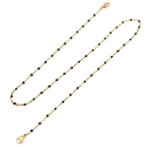 Stainless Steel Gold Necklace With Beads Black
