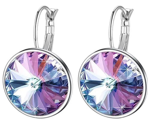 Lilac Crystal Hoop Earrings Silver