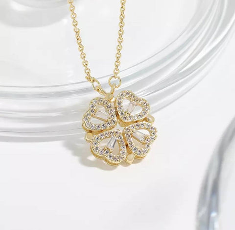 Four Leaf Clover And Heart Stainless Steel Necklace Gold