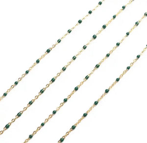 Stainless Steel Gold Necklace With Beads Green