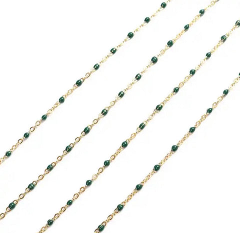 Stainless Steel Gold Necklace With Beads Green