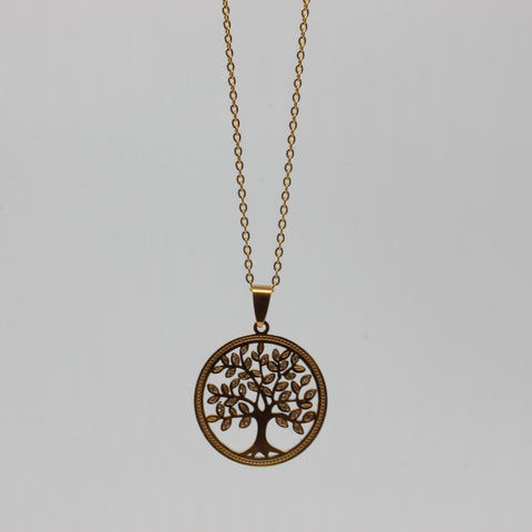 Tree Of Life Stainless Steel Necklace Pendant With Crystals Gold
