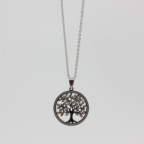 Tree Of Life Stainless Steel Necklace Pendant With Crystals Silver