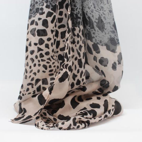 Chiffon Leopard Print Scarfe Grey Large