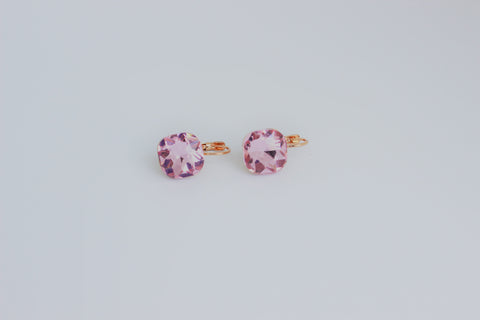 Pink Crystal Hoop Earrings Gold