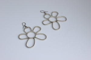 Funky Open Flower Drop Earrings Silver