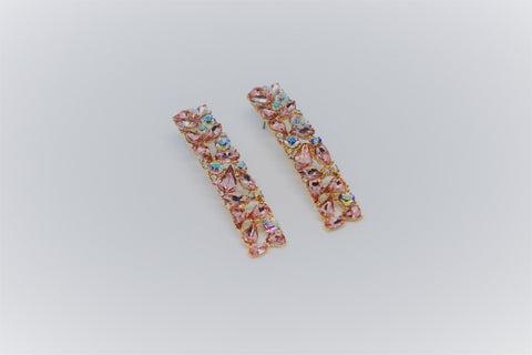 Long Crystal Stud Earrings Pink