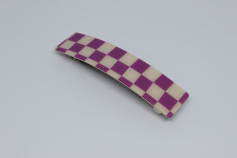 Checkered Snap-on Hair Clip Purple