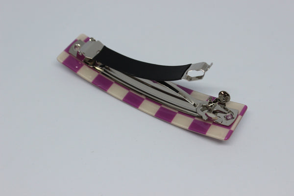 Checkered Snap-on Hair Clip Purple