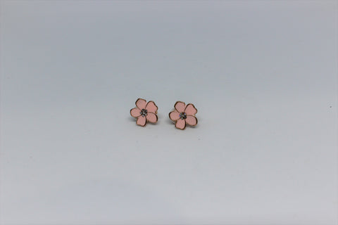 Enamel Flower Clip On Earrings Pink With Crystal Centre