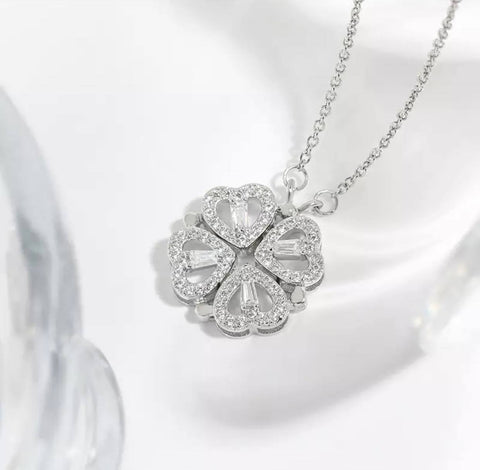 Four Leaf Clover And Heart Stainless Steel Necklace Silver