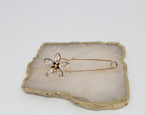 Flower Safety Pin Style Brooch Gold