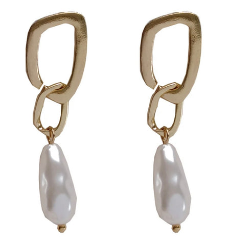 Pearl Drop Earrings With Gold Stud