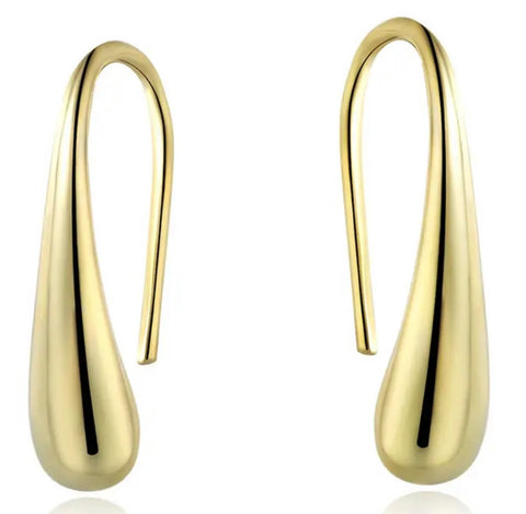 925 Sterling Silver Teardrop Dangle Hook Earring Gold Plated